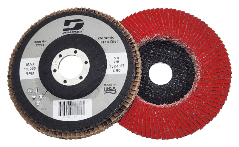 5" (127 mm) Dia. x 7/8" CH 80 Grit Type 27 Ceramic DynaCut Premium Flap Disc w/Fiberglass