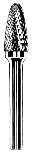 Carbide Burr, 1/8" (3 mm) Dia., SF-42 D/C Burr, Tree, 1/2" Flute L, 1/8" Shank