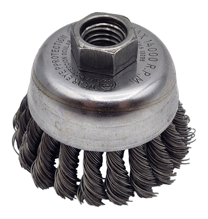 Knot Wire Cup Brush 2-3/4" (70 mm) Dia. x .020 x 5/8"-11 UNC AH Steel