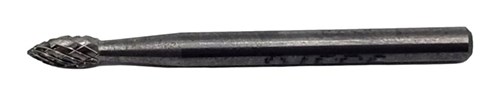 Carbide Burr, 3 mm Dia., SH-41 D/C Burr, Flame Pointed End, 6 mm Flute L, 3 mm Shank